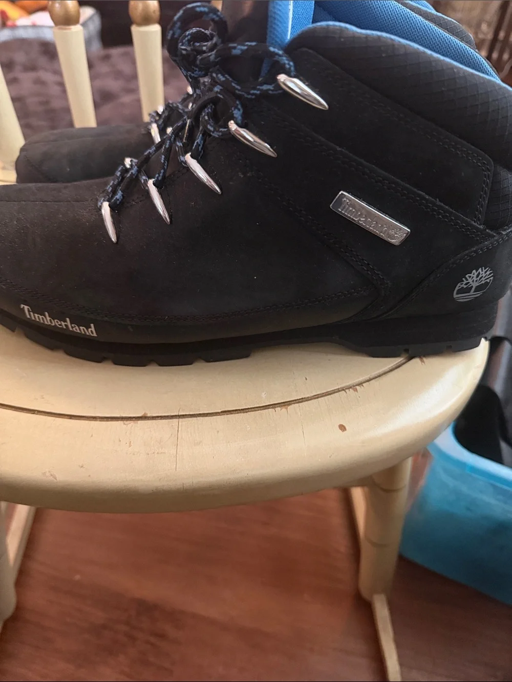 Timberland Black Men's Nubuck Hiking Boots with Blue-Accent Laces